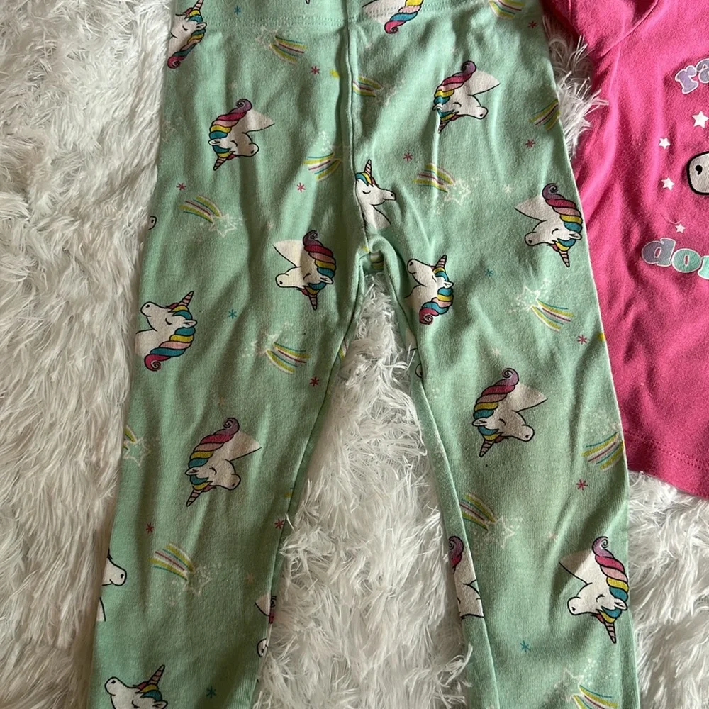 🎀 Wonder Nation Girls 2 piece Pajamas Pants and Shirt Unicorn Rainbow Pink - Picture 3 of 4